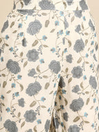 Sangria Floral Printed Angrakha Sequinned Pure Cotton Kurta With Trousers | Grocsy