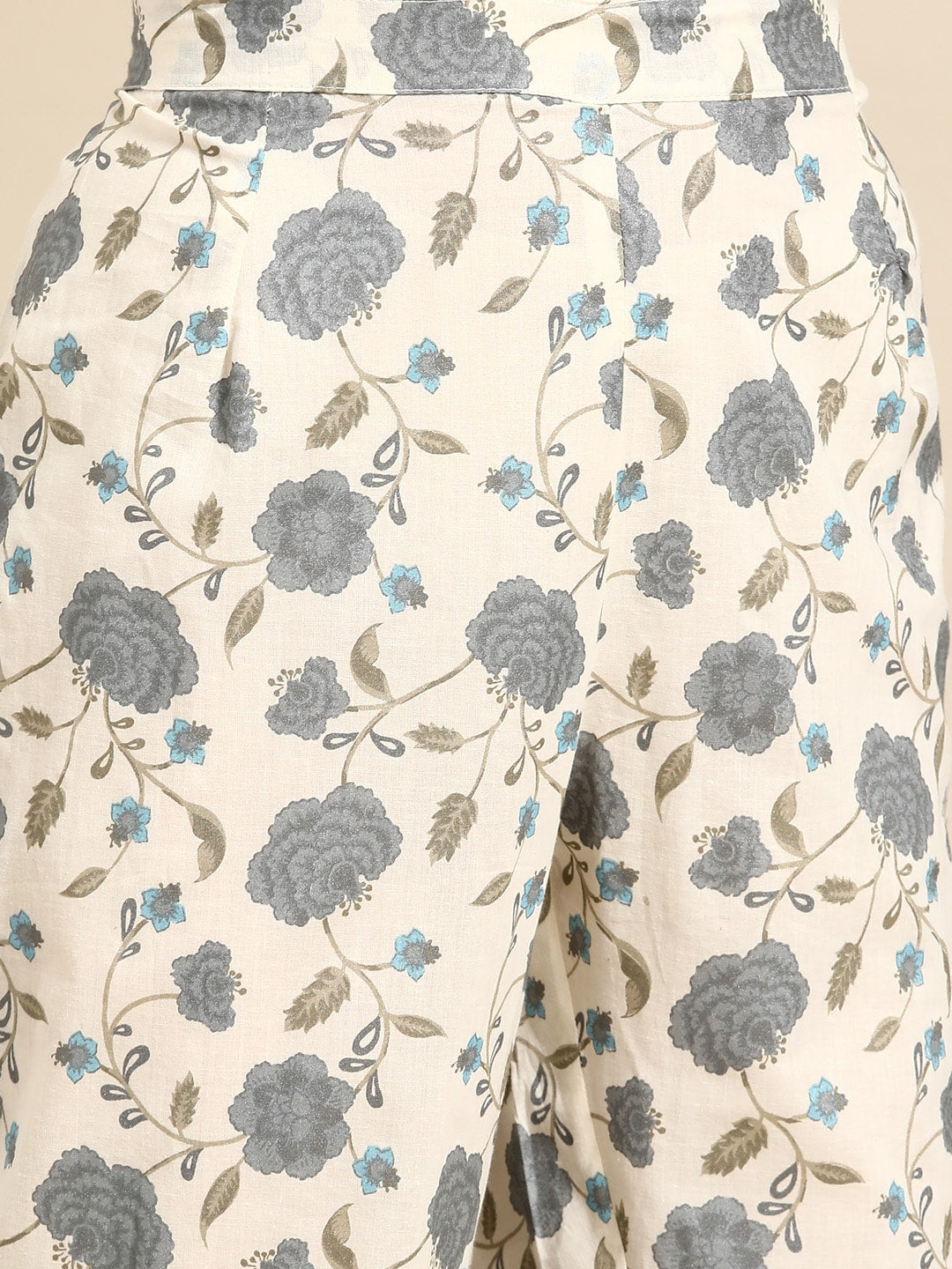 Sangria Floral Printed Angrakha Sequinned Pure Cotton Kurta With Trousers | Grocsy