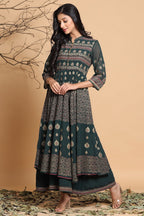 Juniper Women's Jadegreen Georgette Printed Layered Dress | Grocsy