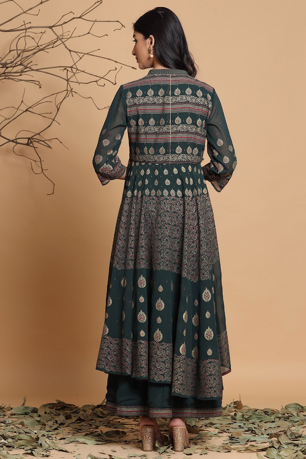 Juniper Women's Jadegreen Georgette Printed Layered Dress | Grocsy