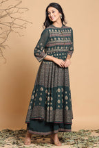 Juniper Women's Jadegreen Georgette Printed Layered Dress | Grocsy