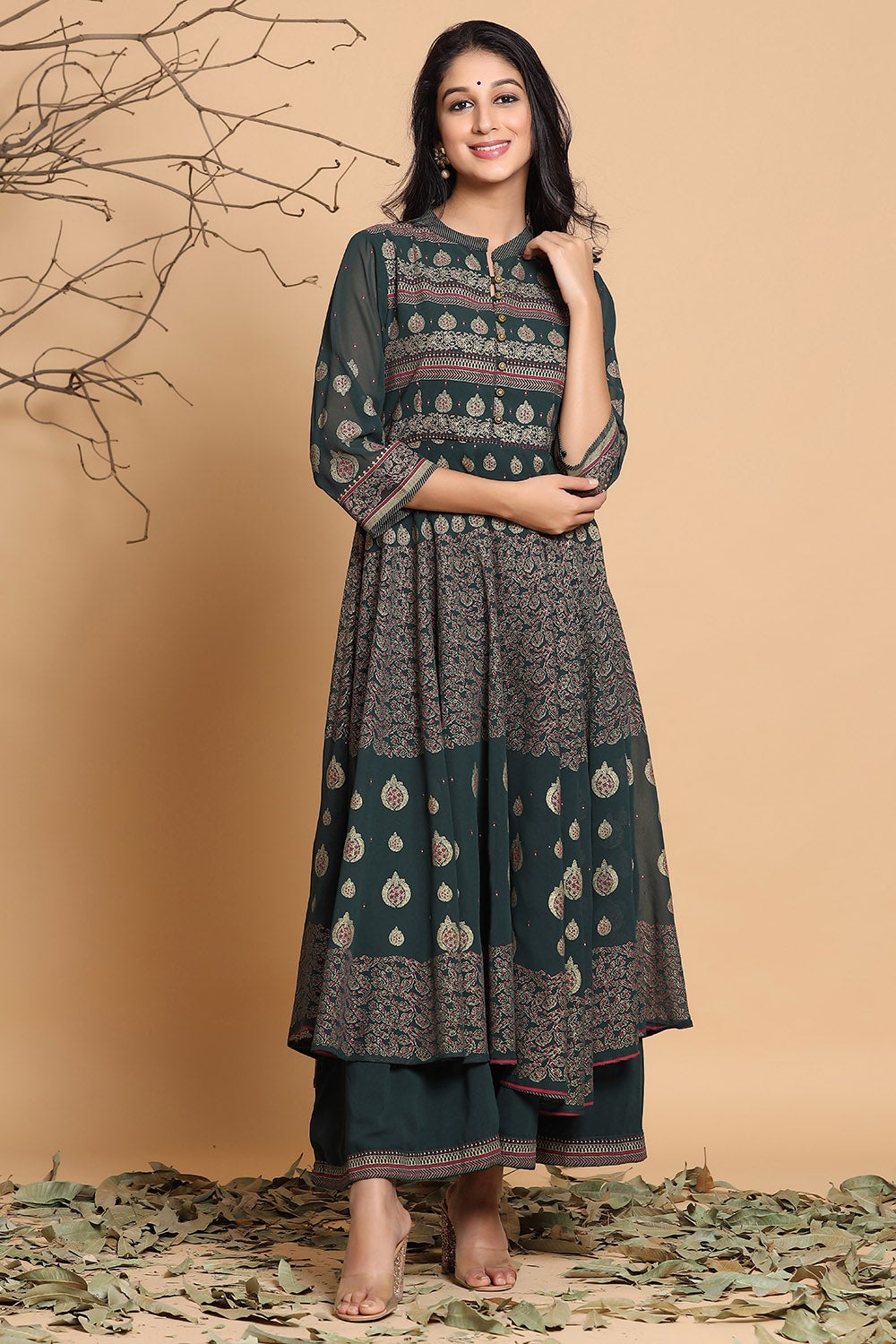 Juniper Women's Jadegreen Georgette Printed Layered Dress | Grocsy
