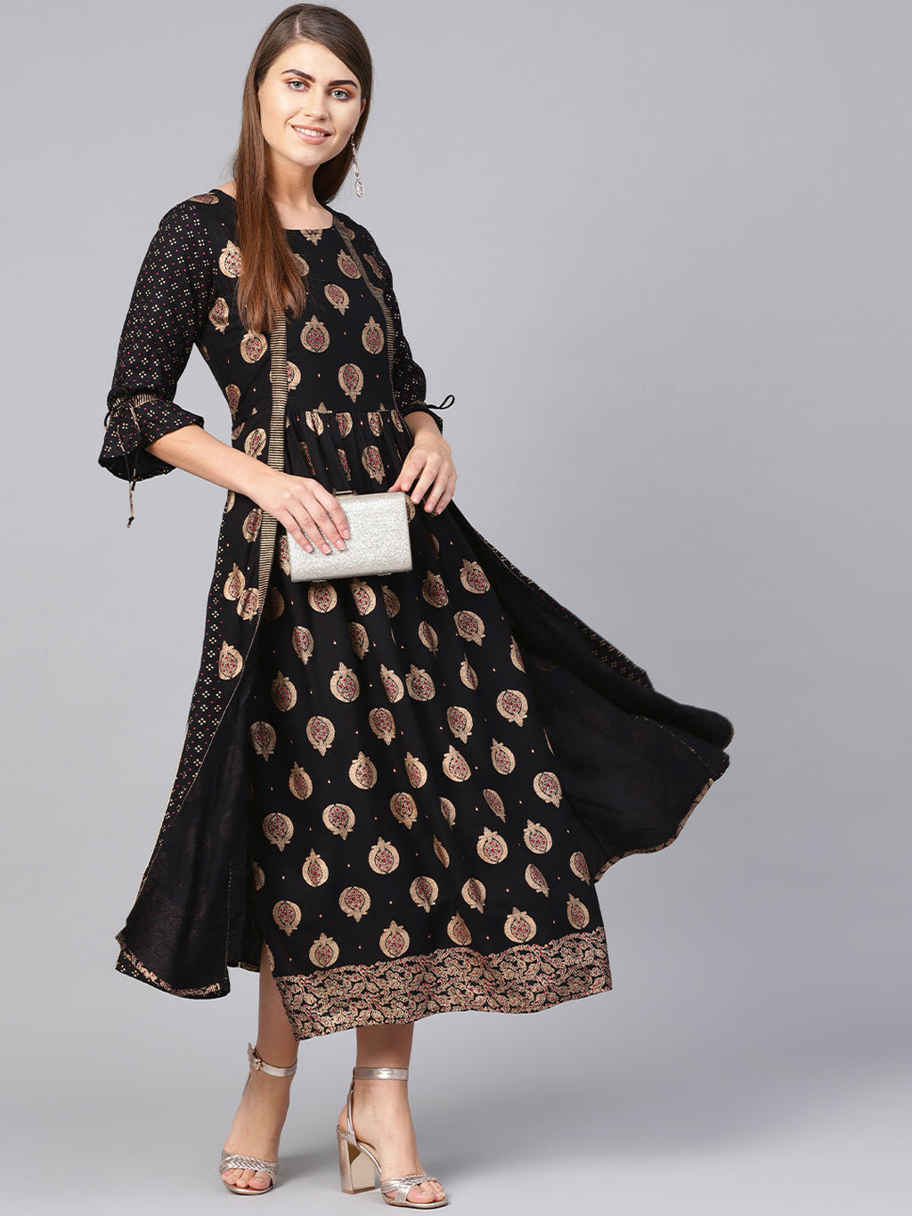 Juniper Women Black Rayon Printed Jacket Style Dress | Grocsy