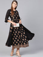 Juniper Women Black Rayon Printed Jacket Style Dress | Grocsy