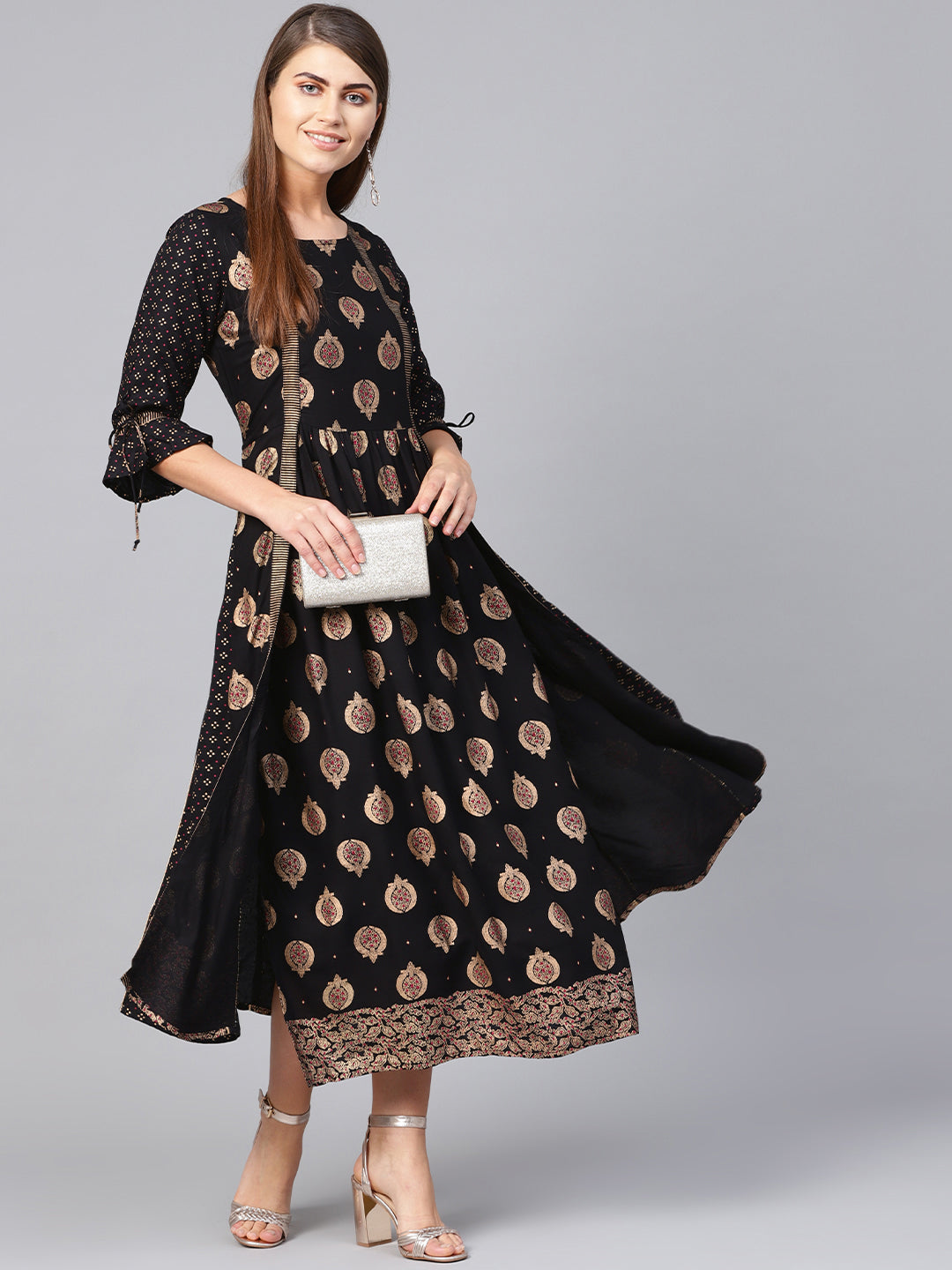 Juniper Women Black Rayon Printed Jacket Style Dress | Grocsy