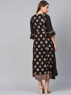 Juniper Women's Black Rayon Printed Jacket Style Dress | Grocsy