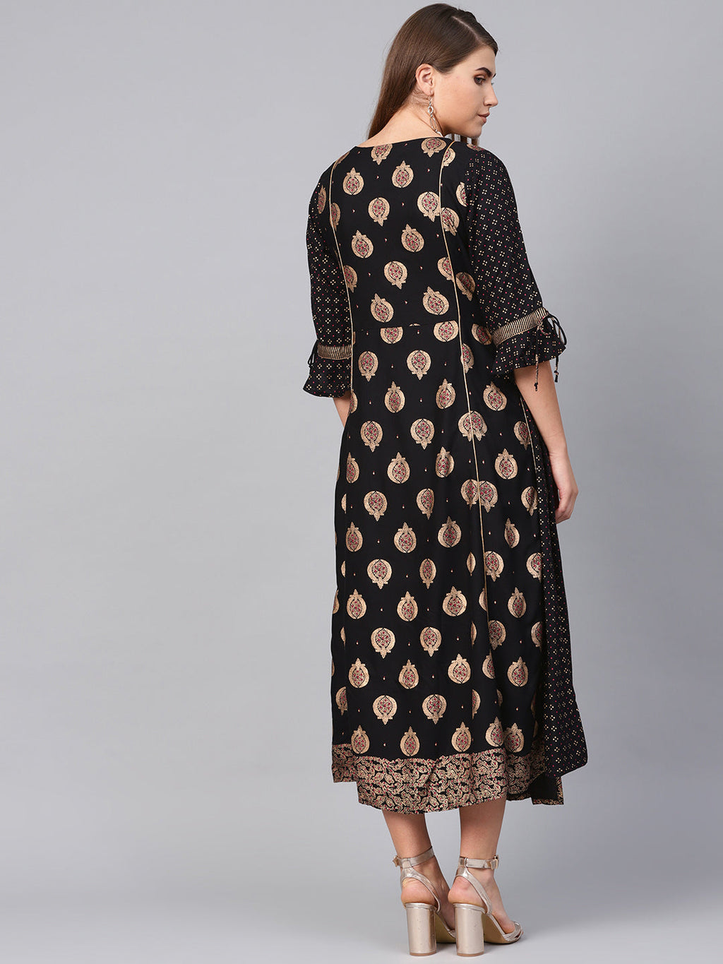 Juniper Women Black Rayon Printed Jacket Style Dress | Grocsy