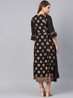 Juniper Women Black Rayon Printed Jacket Style Dress | Grocsy