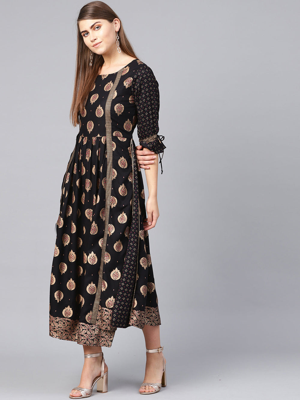Juniper Women's Black Rayon Printed Jacket Style Dress | Grocsy