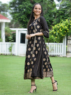 Juniper Women Black Rayon Printed Jacket Style Dress | Grocsy