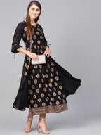 Juniper Women's Black Rayon Printed Jacket Style Dress | Grocsy