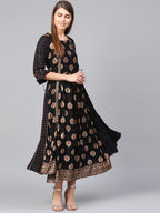 Juniper Women Black Rayon Printed Jacket Style Dress | Grocsy