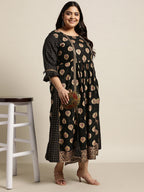 Juniper Women's Black Rayon Festive Wear Printed Jacket Style Dress | Grocsy