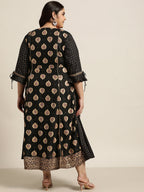 Juniper Women's Black Rayon Festive Wear Printed Jacket Style Dress | Grocsy