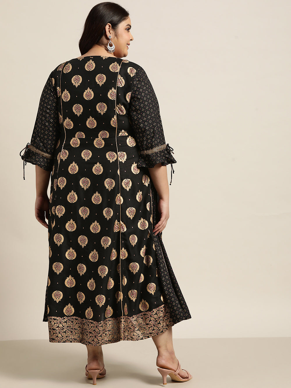Juniper Women's Black Rayon Festive Wear Printed Jacket Style Dress | Grocsy