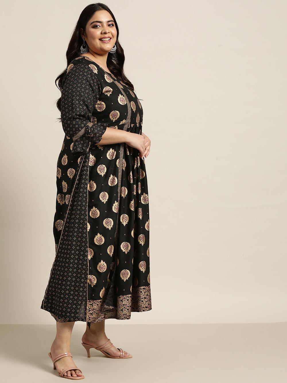 Juniper Women's Black Rayon Festive Wear Printed Jacket Style Dress | Grocsy