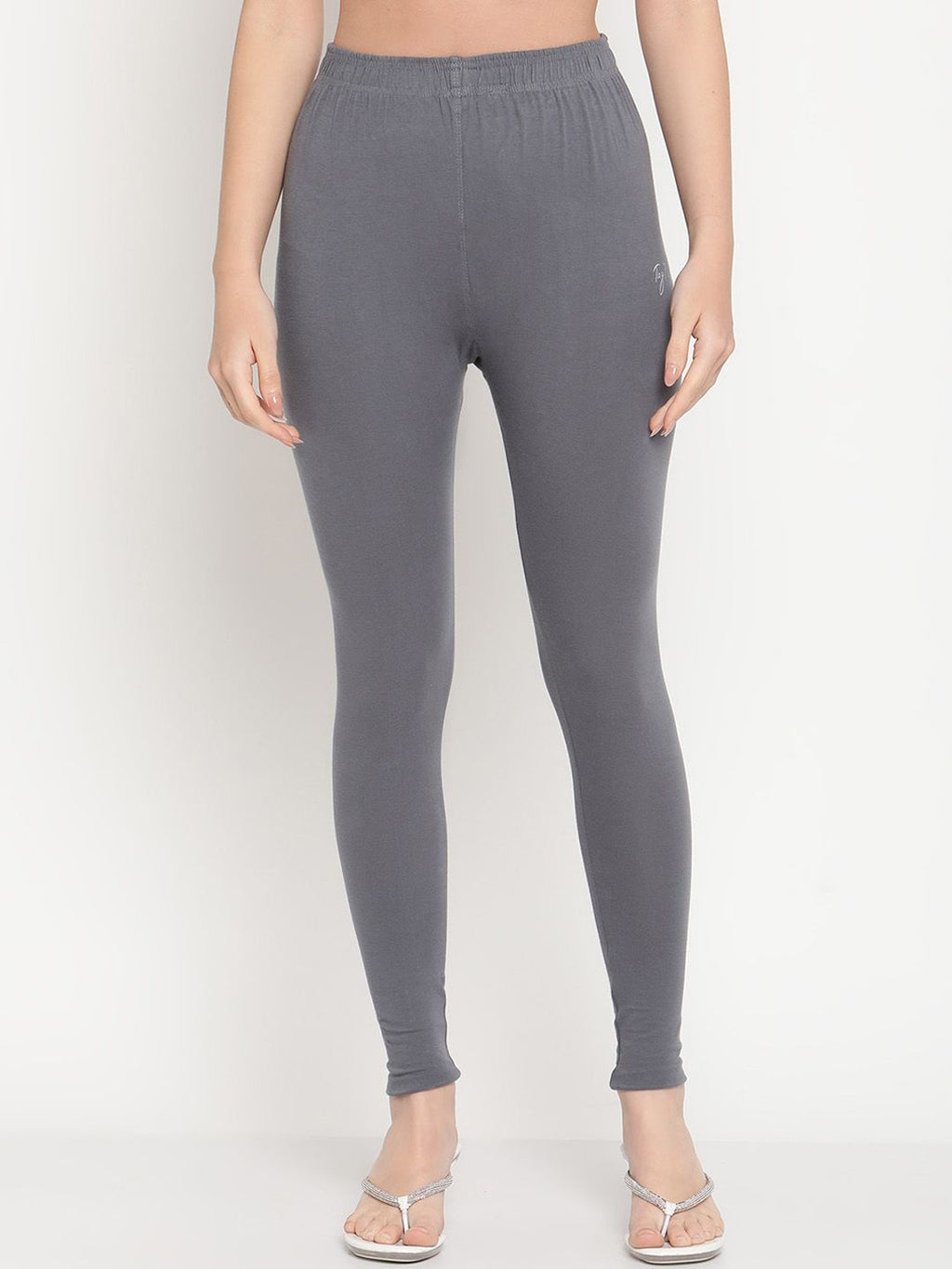 TAG 7 Women Grey Solid Cotton Ankle-Length Leggings | Grocsy