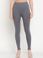 TAG 7 Women Grey Solid Cotton Ankle-Length Leggings | Grocsy