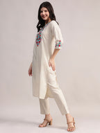 Aavyora Women's Off-White Embroidered Cotton Flex Co-Ord Set | Grocsy