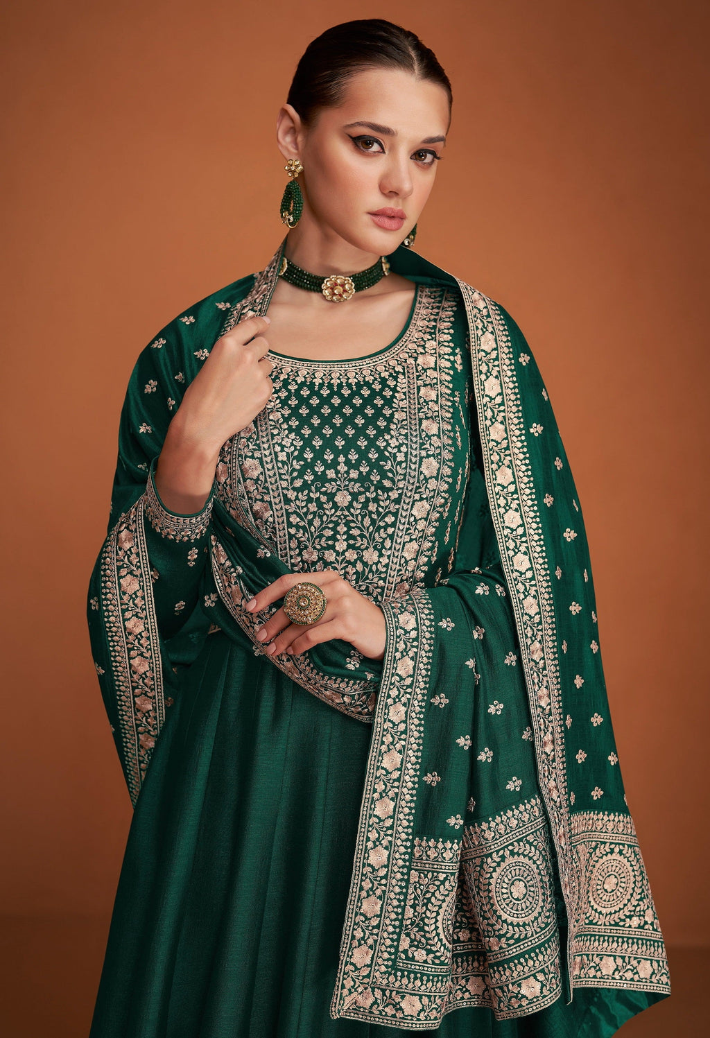 Anaita Green Designer Embroidered Heavy Premium Silk Anarkali Suit | Grocsy