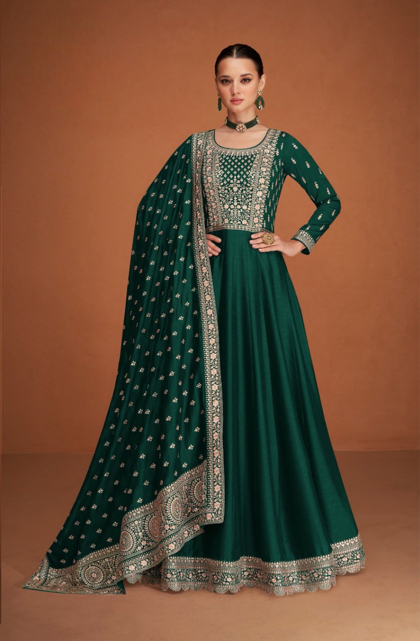 Anaita Green Designer Embroidered Heavy Premium Silk Anarkali Suit | Grocsy