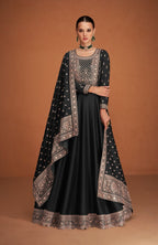 Anaita Black Designer Embroidered Heavy Premium Silk Anarkali Suit | Grocsy