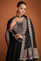 Anaita Black Designer Embroidered Heavy Premium Silk Anarkali Suit | Grocsy