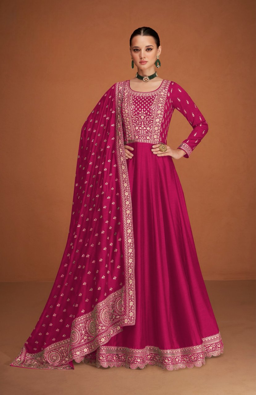 Anaita Pink Designer Embroidered Heavy Premium Silk Anarkali Suit | Grocsy