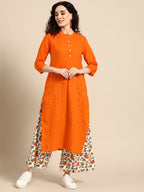 Sangria Women Orange Pure Cotton Kurta with Palazzos | Grocsy
