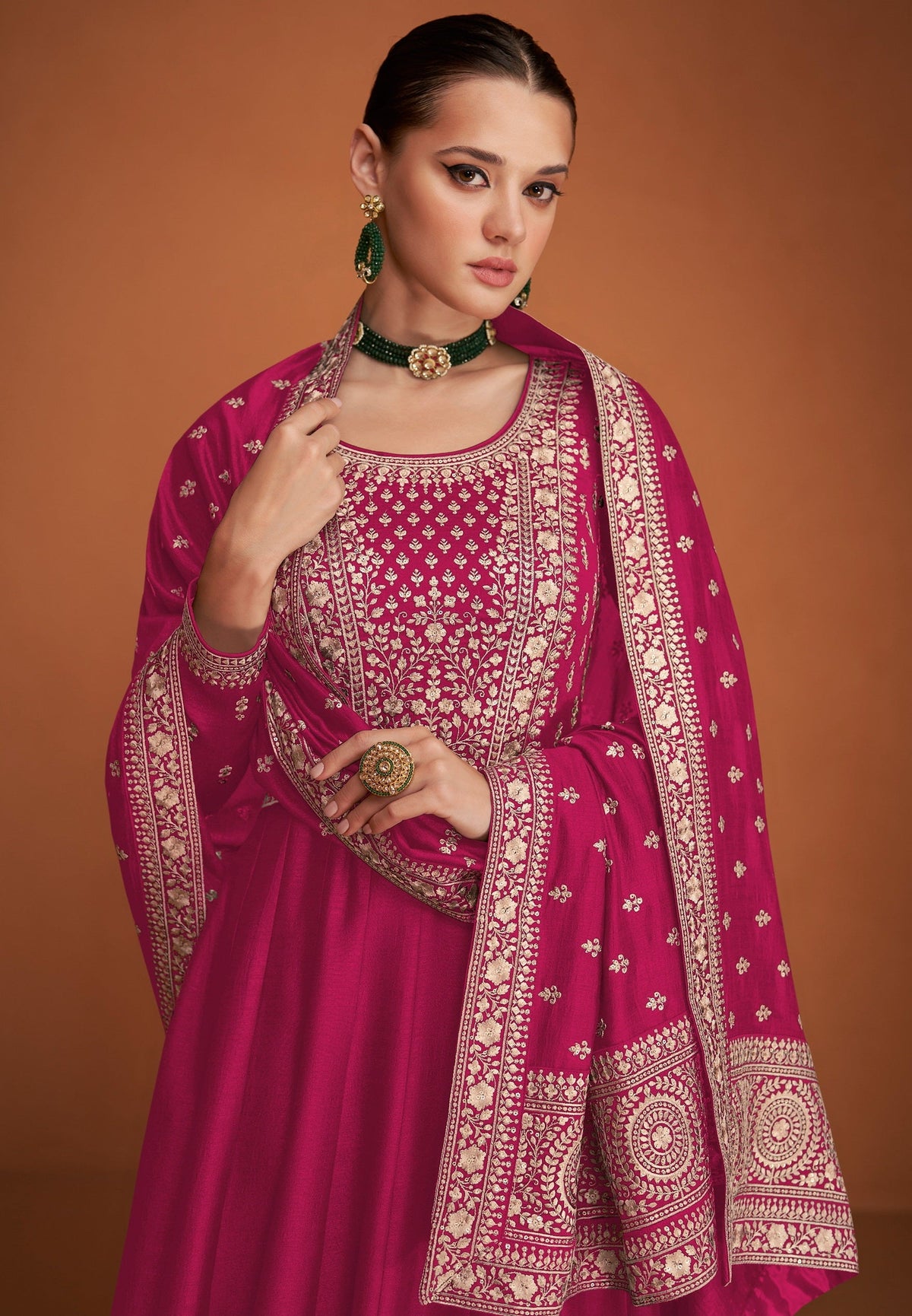 Anaita Pink Designer Embroidered Heavy Premium Silk Anarkali Suit | Grocsy