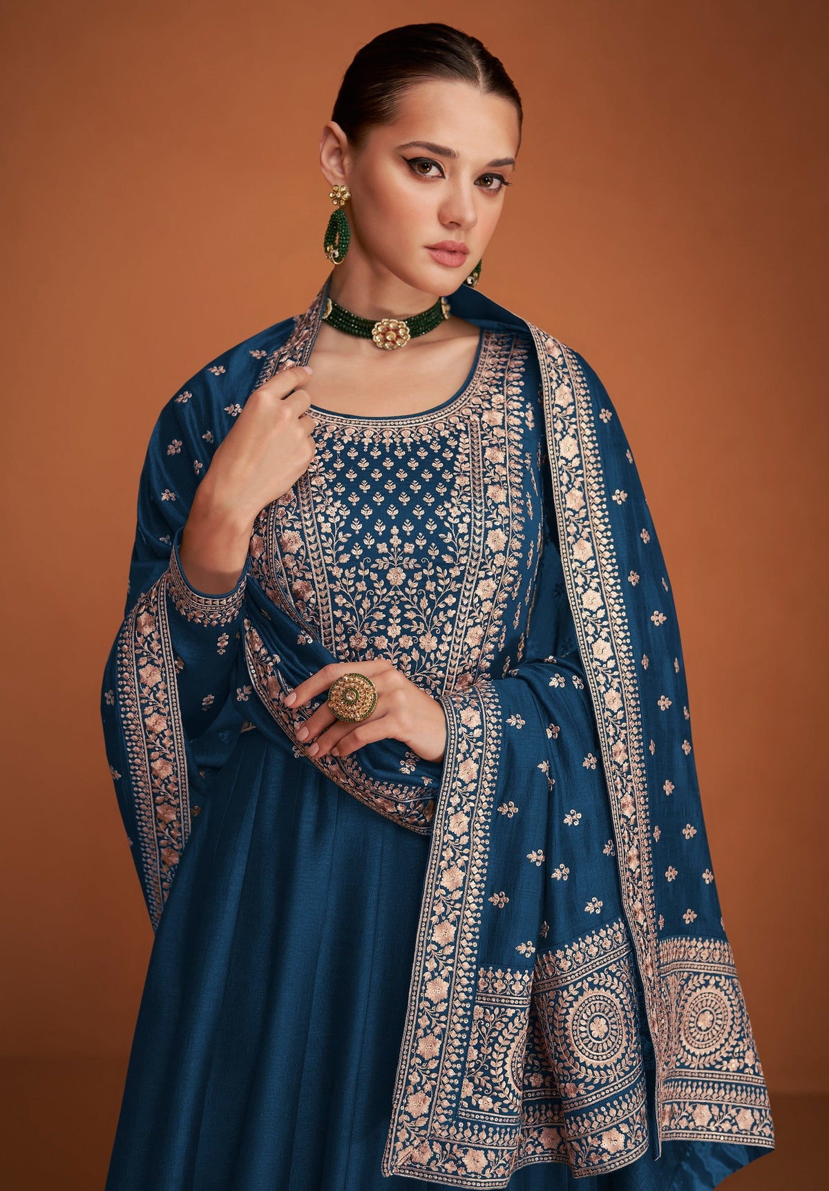 Anaita Navy_Blue Designer Embroidered Heavy Premium Silk Anarkali Suit | Grocsy