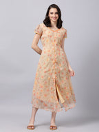 Souchii Women Grey Floral Printed Chiffon A-Line Dress | Grocsy