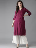 HERE&NOW Women Burgundy Solid Straight Kurta | Grocsy