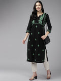 ADA Women Ethnic Motifs Embroidered Cotton Chikankari Floral Kurta | Grocsy