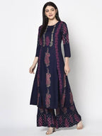 Aniyah Rayon Navy Blue Color Block Print Flared Slip-On Palazzo (AN-216K) | Grocsy