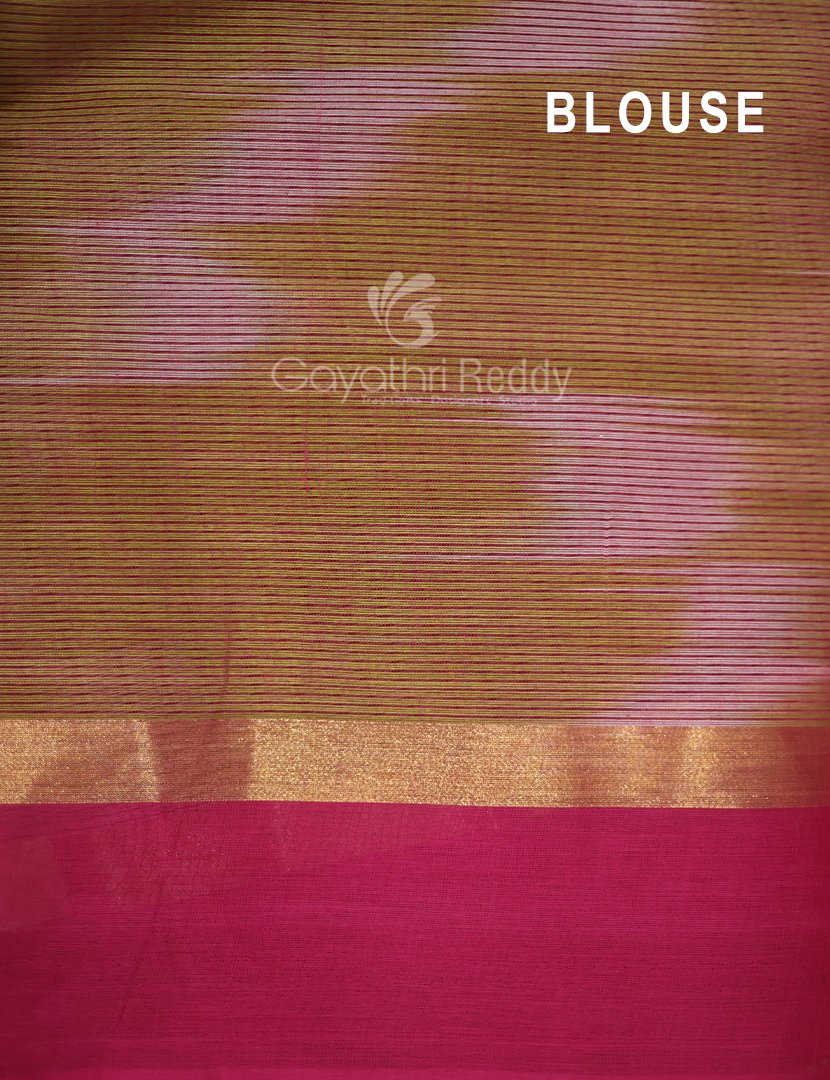 Dual Shades of Parrot Green And Pink Mangalagiri Ikkat Cotton Saree By Gayathri Reddy Designer Studio | Grocsy