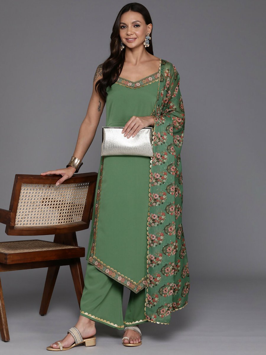 Ahalyaa Women's Traditional wear Kurta Set - Sage Green | Grocsy