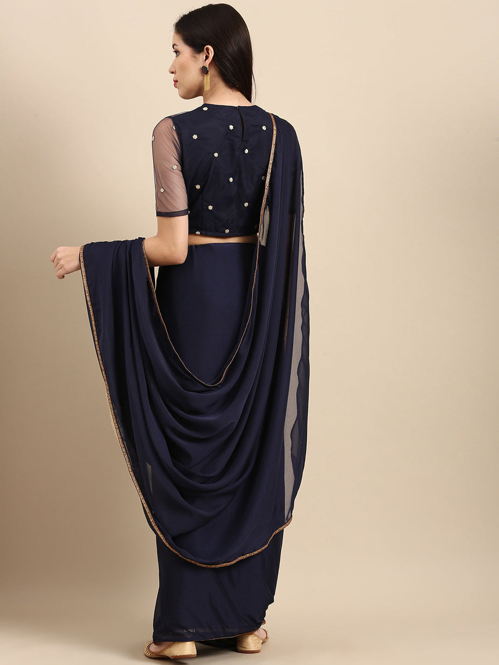Sangria Blue Gotta Patti Silk Blend Saree | Grocsy