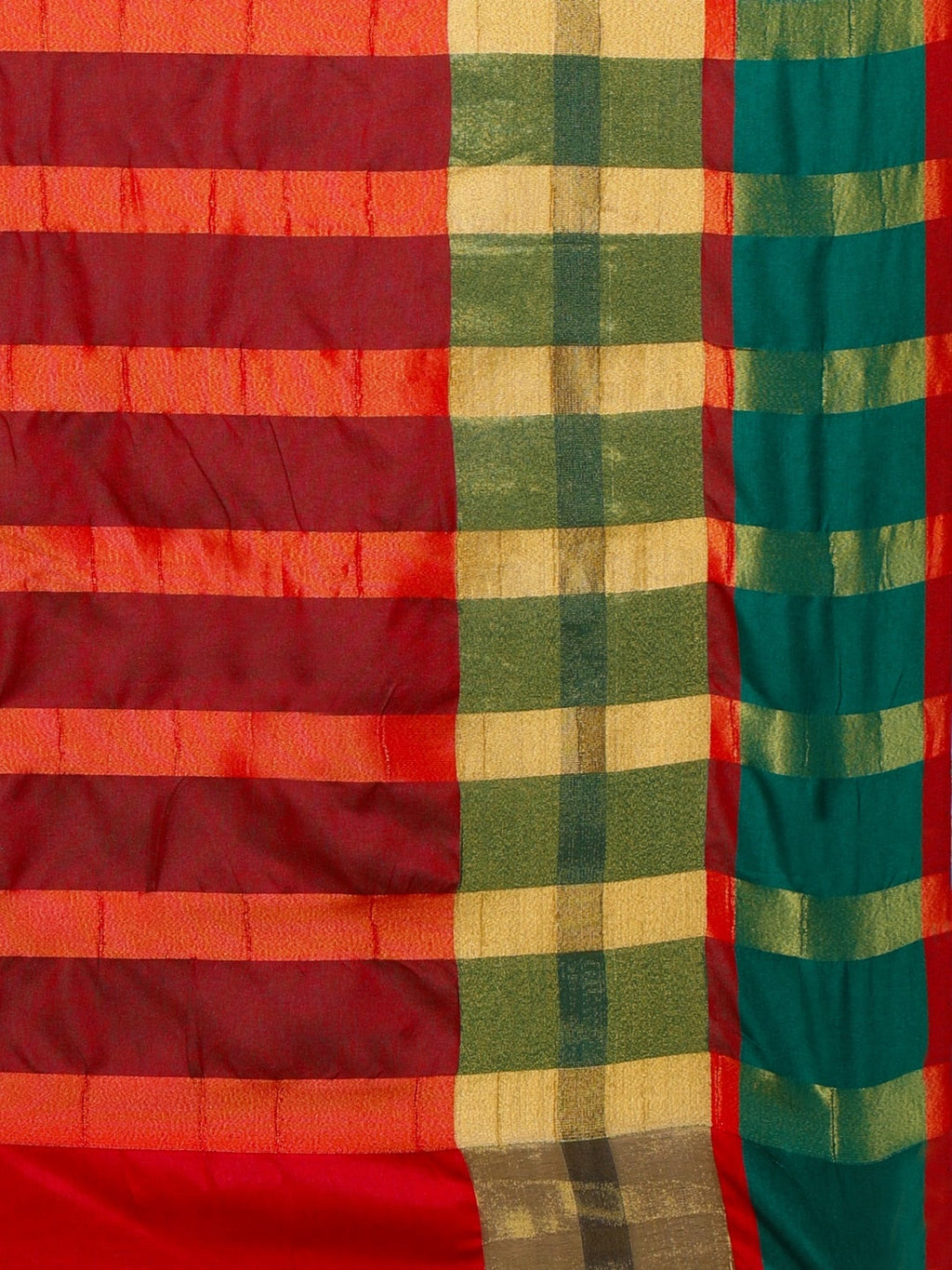 Saree Mall Red & Gold-Toned Silk Cotton Colourblocked Kanjeevaram Saree | Grocsy