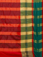 Saree Mall Red & Gold-Toned Silk Cotton Colourblocked Kanjeevaram Saree | Grocsy