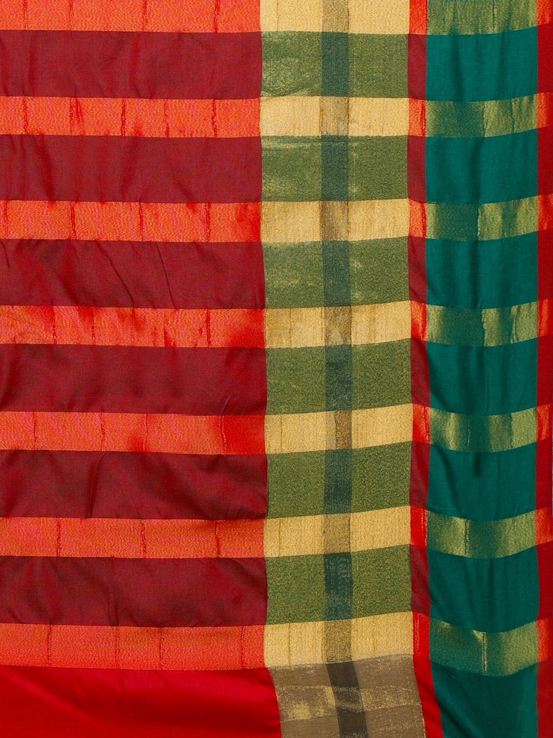 Saree Mall Red & Gold-Toned Silk Cotton Colourblocked Kanjeevaram Saree | Grocsy