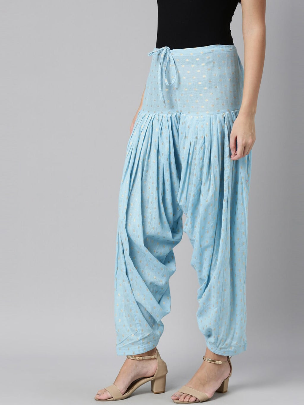 Souchii Blue & Gold-Coloured Woven Design Pure Cotton Patiala | Grocsy