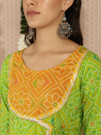 Aks Bandhani Printed Gotta Patti Pure Cotton Angrakha Kurta With Palazzos | Grocsy