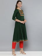 HERE&NOW Floral Yoke Design Regular Thread Work Kurta with Trousers & With Dupatta | Grocsy