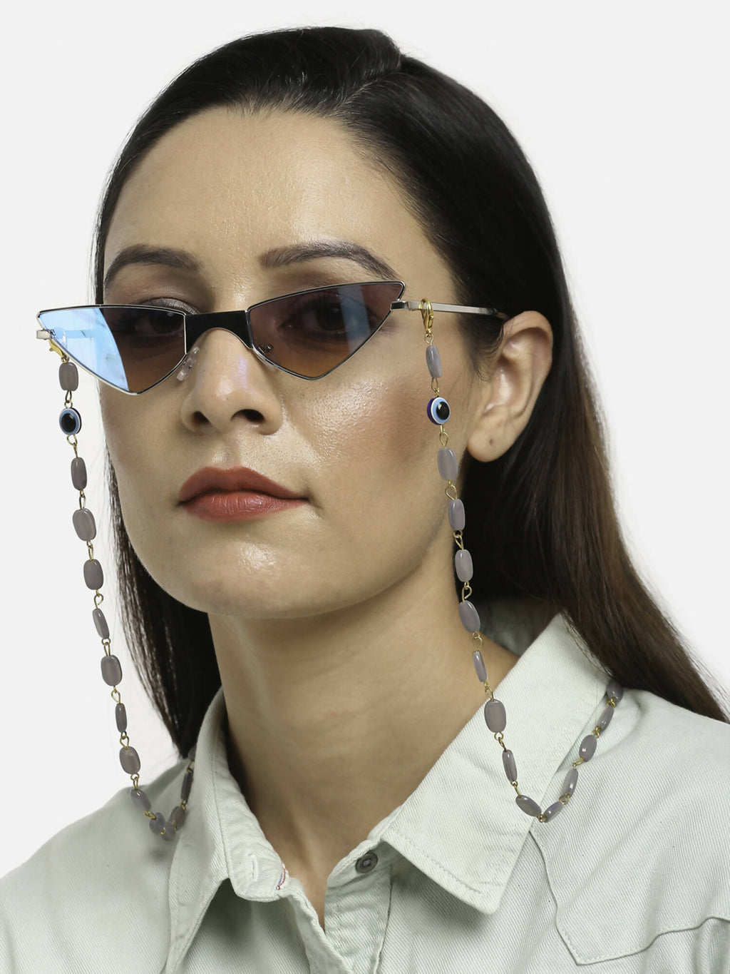 Grey Gold-Toned Alloy Gold-Polished Mask Chain - Ruby Raang | Grocsy
