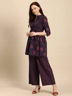 All About You Women Blue & Pink Bandhani Printed Pleated Kurti with Palazzos | Grocsy
