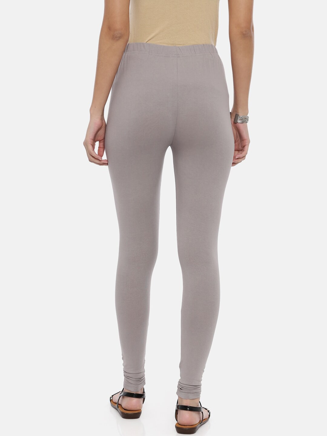 Souchii Women Grey Solid Slim-Fit Churidar-Length Leggings | Grocsy