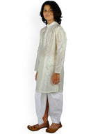 Sethukrishna Boys Cream-Coloured Striped Kurta with Pyjamas | Grocsy