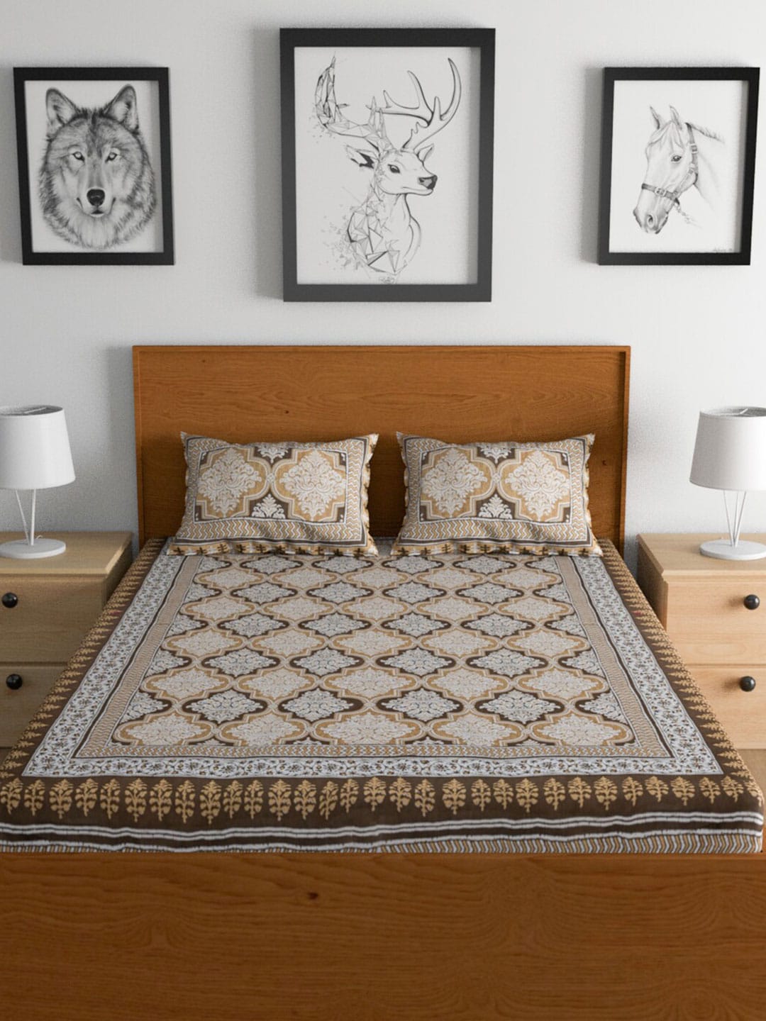 Urban Magic Brown 104 TC King Bedsheet with 2 Pillow Covers | Grocsy