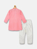 Sethukrishna Boys Pink Self Design Jacquard Art Silk Kurta with Pyjamas | Grocsy